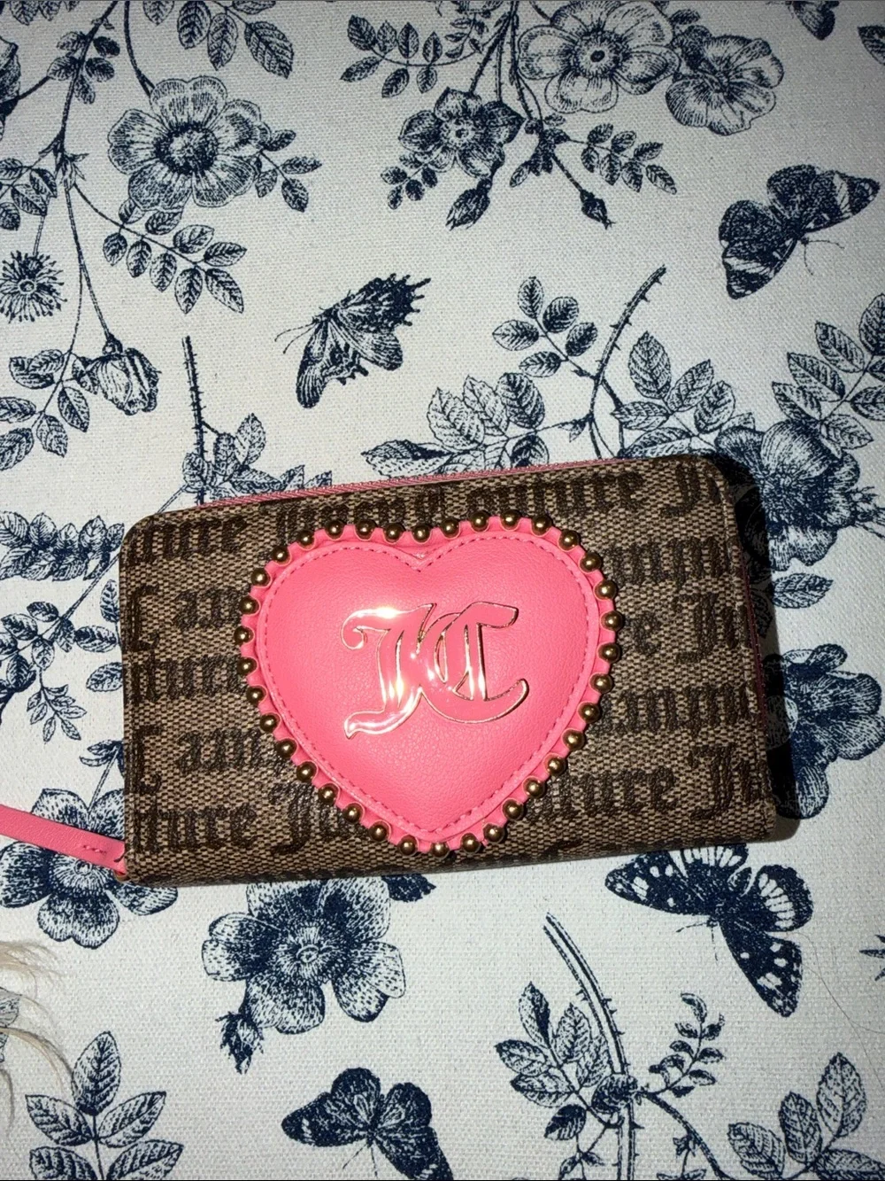 Juicy Couture Brown Monogram Wallet with Pink Heart Logo
